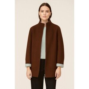 Carmin Carnini Wool Reversible Coat Brown And Blue Size L Zip Front